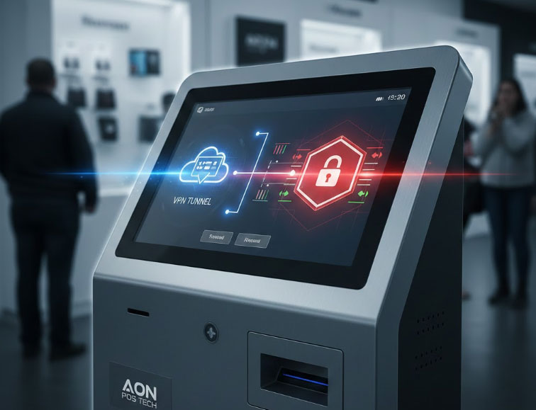 How do I enable VPN/firewall settings on the self-service kiosk?