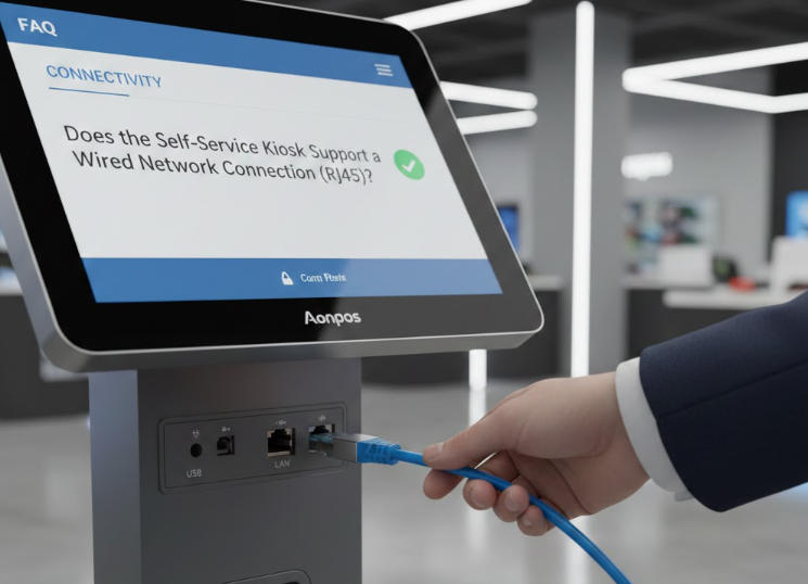 Does the Aonpos Self-Service Kiosk Support a Wired Network Connection (RJ45)?