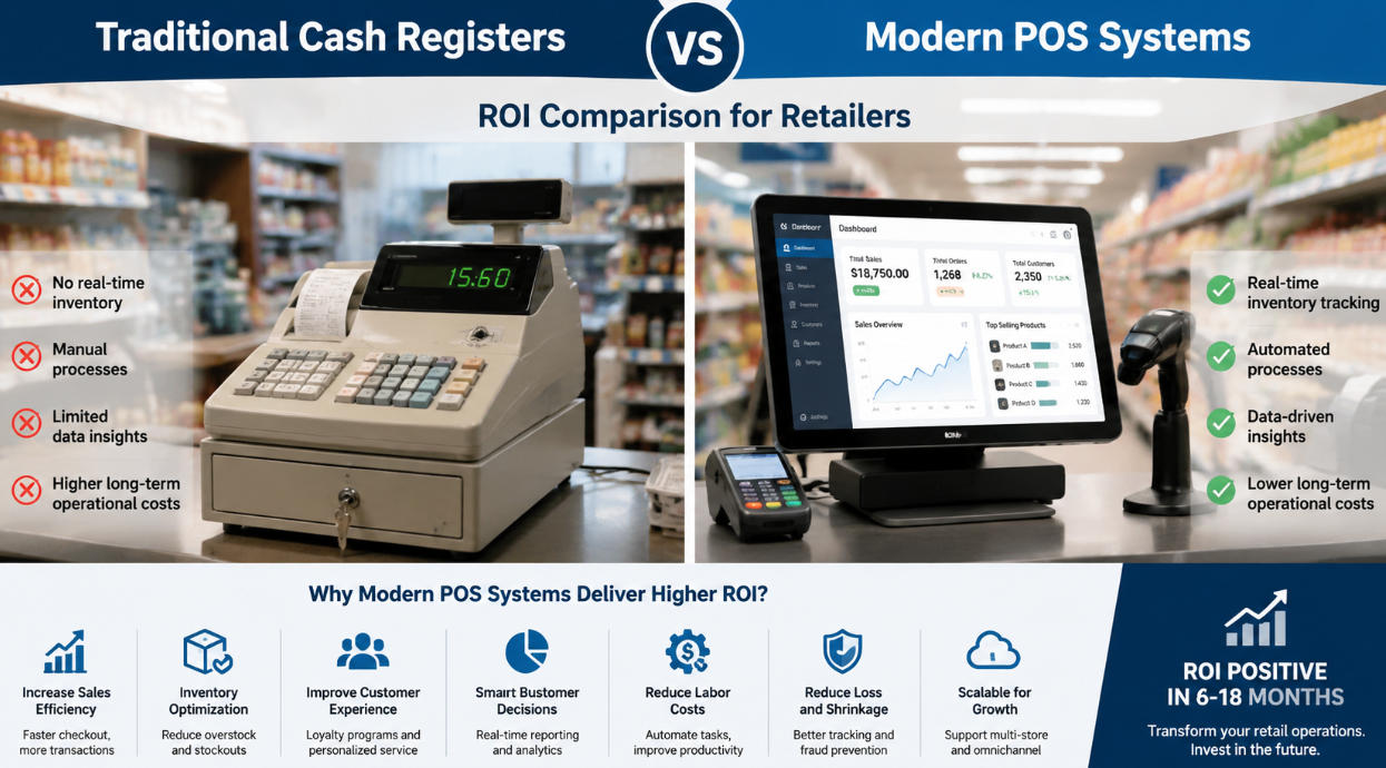 Traditional Cash Registers vs Modern POS Systems: ROI Comparison for Retailers